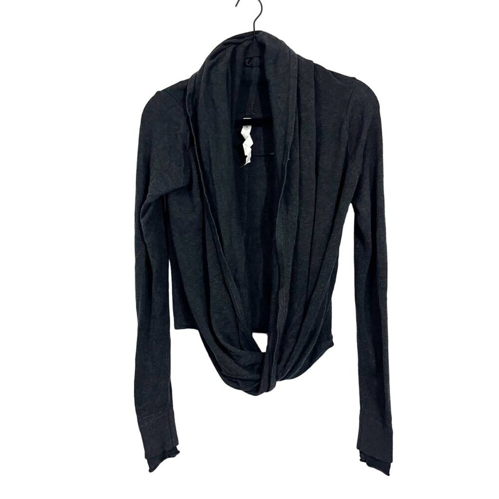 Lululemon Iconic Wrap Cowl Neck Sweater Dark Gray Knit Lyocell Cashmere Size 8